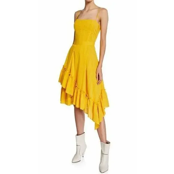 B0 DEREK LAM 10 CROSBY Marigold Cotton Ruffle Asymmetrical Hem Cami Dress Sz 4 - Picture 1 of 6